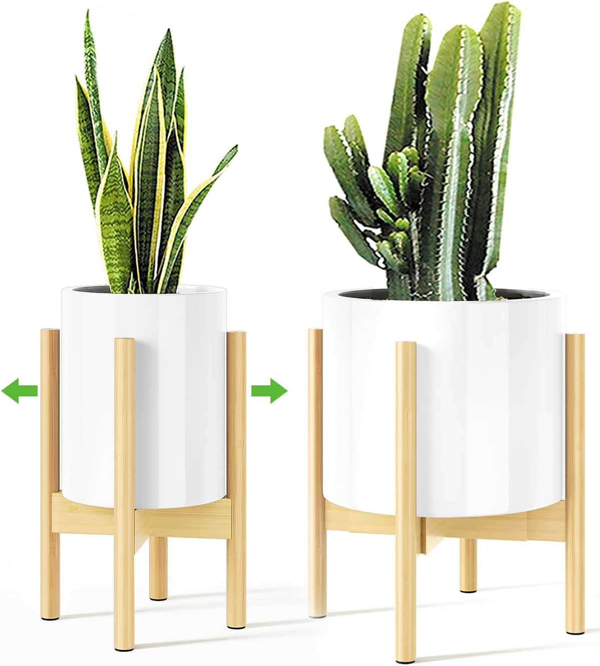 MUDEELA Plant Stand for Indoor Plants: Adjustable Width Fits 8-12 Inch Pots - Mid-century Modern Bamboo Plant Stand - 14.5 Inch Single Tier Small Floor Plant Holder, Dark Brown, 2 Pack (Without Pot)