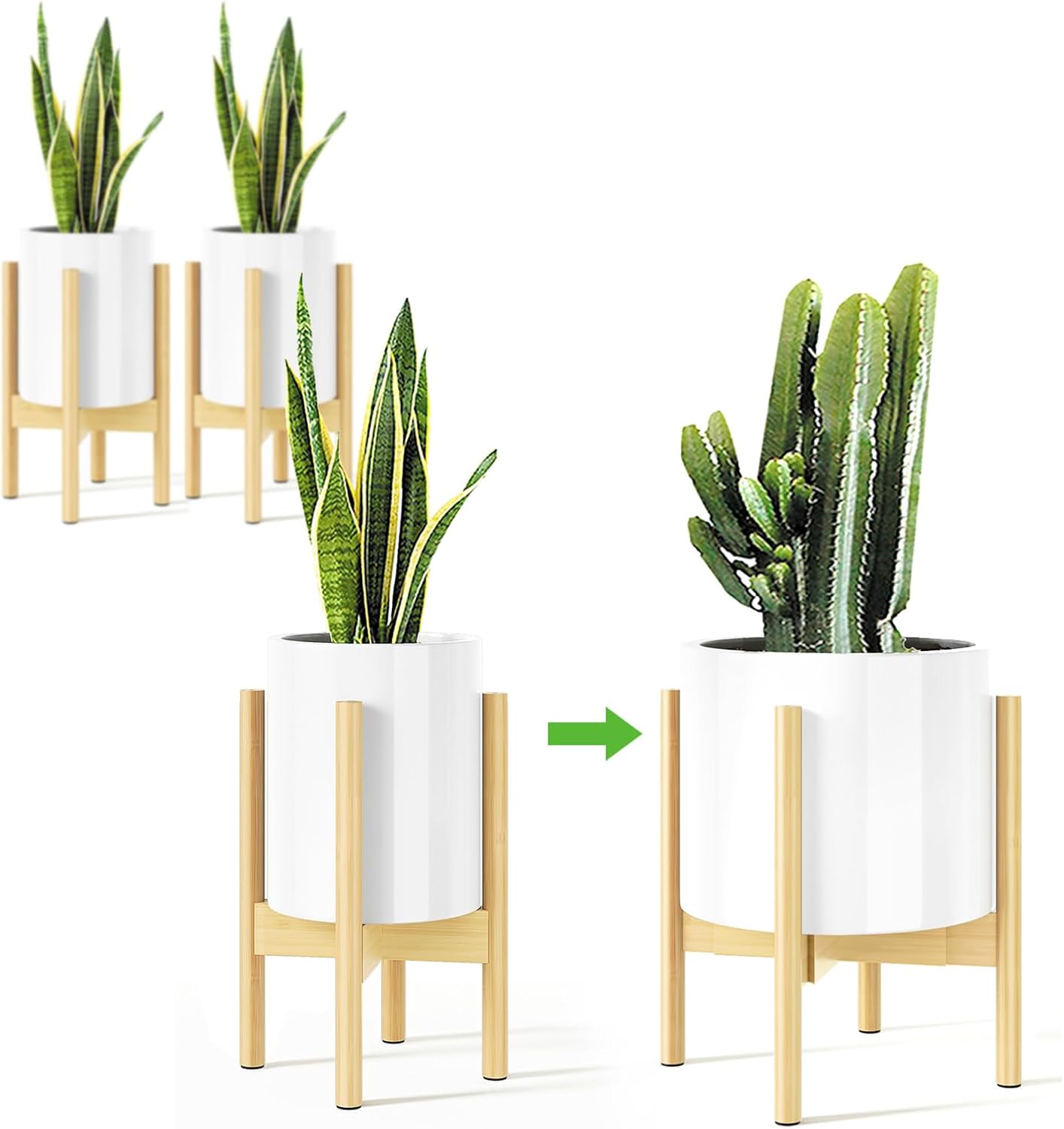 MUDEELA Plant Stand for Indoor Plants: Adjustable Width Fits 8-12 Inch Pots - Mid-century Modern Bamboo Plant Stand - 14.5 Inch Single Tier Small Floor Plant Holder, Dark Brown, 2 Pack (Without Pot)