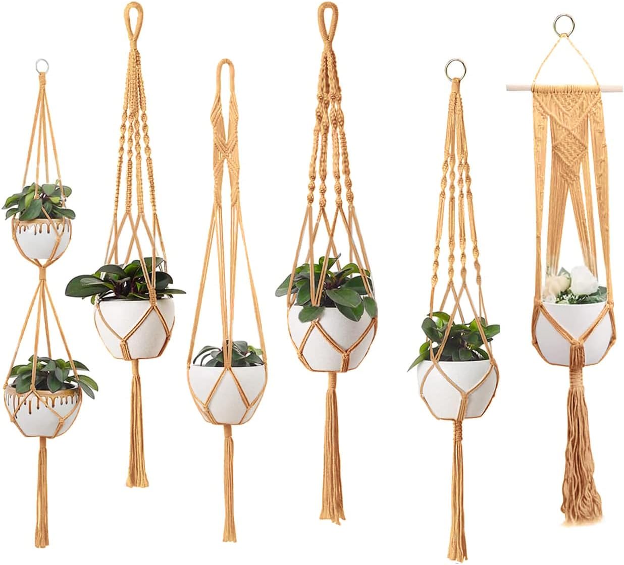 Plant Hanger Indoor, Macrame Plant Hangers Indoor Macrame Hanging Planters for Indoor Plants - 6 Pack Hanging Plant Holders Indoor Hanging, Macromay Plant Hangers for Indoor Plant Hanger,Gray