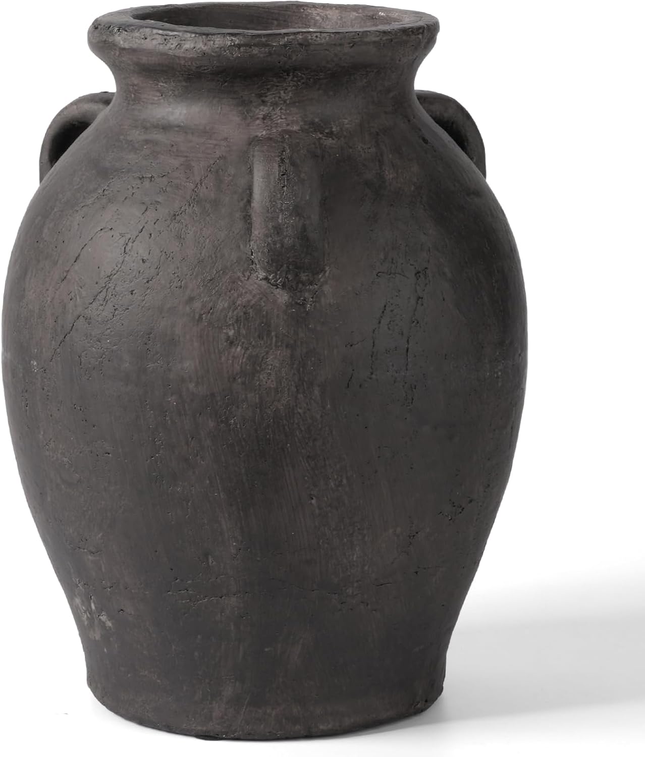 Rustic Ceramic Distressed Vase, 9.5"H Handmade Terracotta Vases with 3 Ear Handles, Decorative Flower Vase for Centerpieces, Vintage Wabi Sabi Farmhouse Decor for Entryway, Fireplace & Shelf