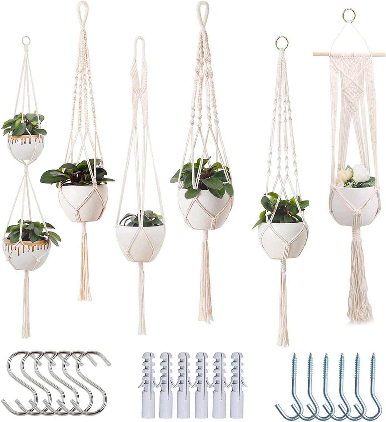 Plant Hanger Indoor, Macrame Plant Hangers Indoor Macrame Hanging Planters for Indoor Plants - 6 Pack Hanging Plant Holders Indoor Hanging, Macromay Plant Hangers for Indoor Plant Hanger,Gray