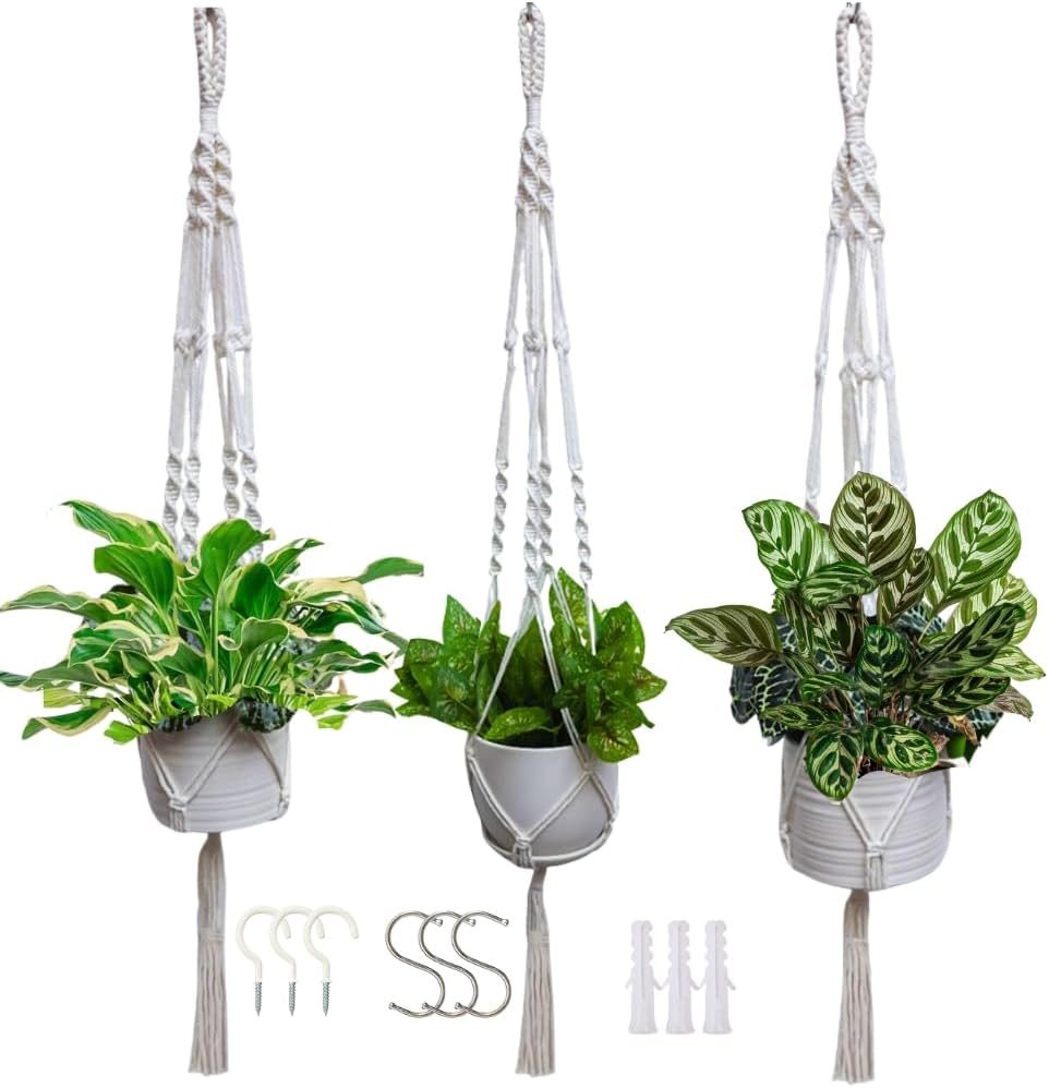 Plant Hanger Indoor, Macrame Plant Hangers Indoor Macrame Hanging Planters for Indoor Plants - 6 Pack Hanging Plant Holders Indoor Hanging, Macromay Plant Hangers for Indoor Plant Hanger,Gray