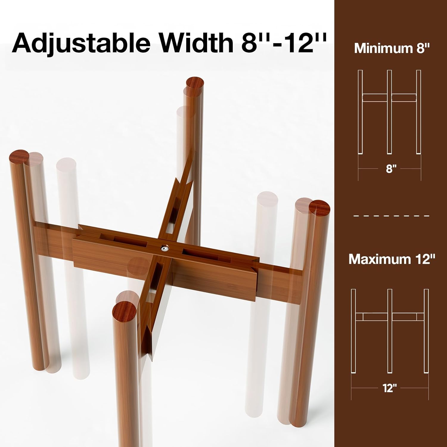 MUDEELA Plant Stand for Indoor Plants: Adjustable Width Fits 8-12 Inch Pots - Mid-century Modern Bamboo Plant Stand - 14.5 Inch Single Tier Small Floor Plant Holder, Dark Brown, 2 Pack (Without Pot)