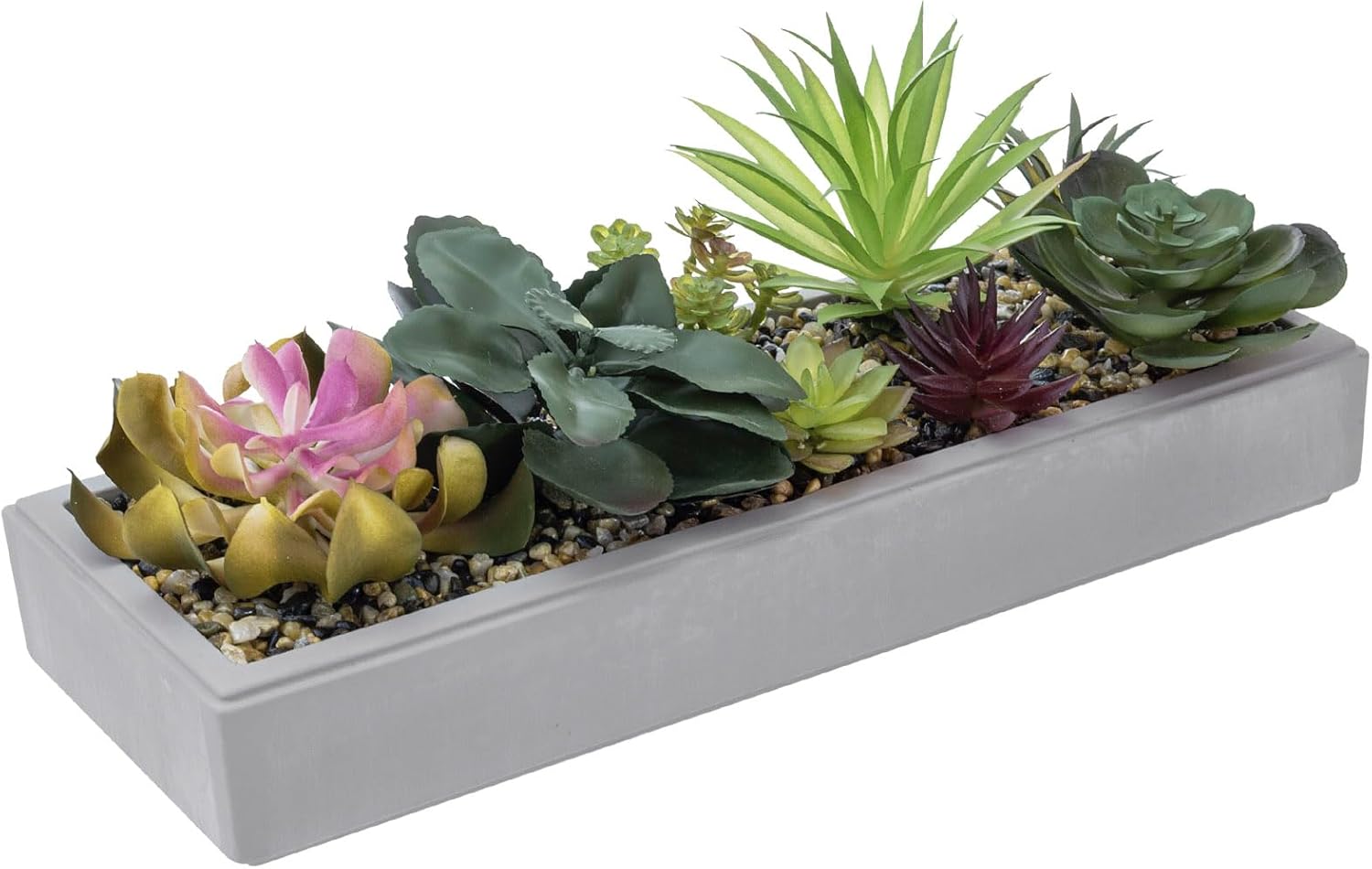 MyGift Artificial Succulent Centerpiece,15.75 Inch Faux Succulents Arrangement Plants in Sleek Black Wooden Rectangular Planter Box