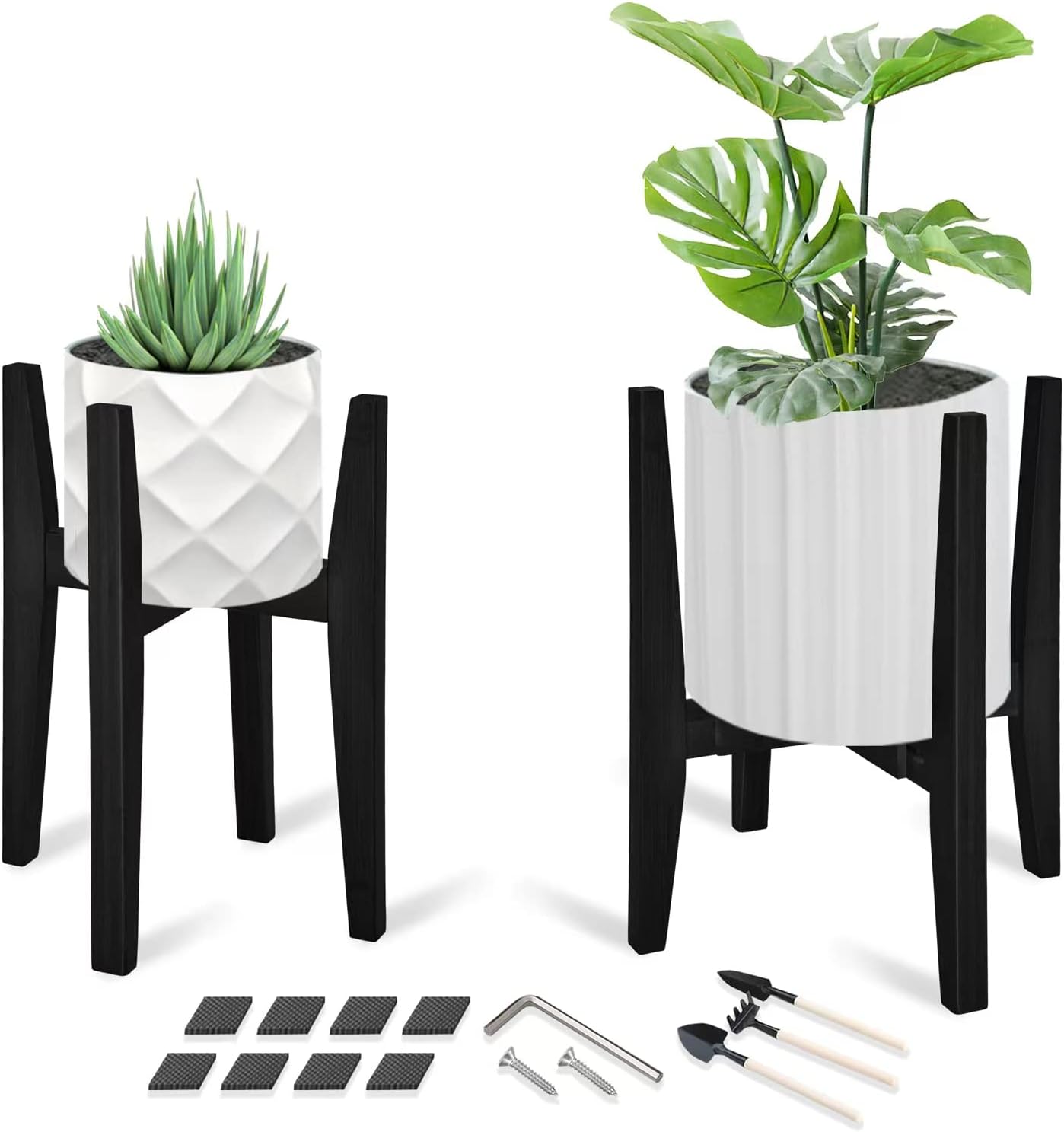 OERGKE 2 PACK Adjustable Plant Stand Indoor, Bamboo Mid Century Modern Plants Stands, Corner Flower Holder for Living Room, Fits 8 to 12 Inches Pots, (Pot & Plant Not Included)(Walnut)