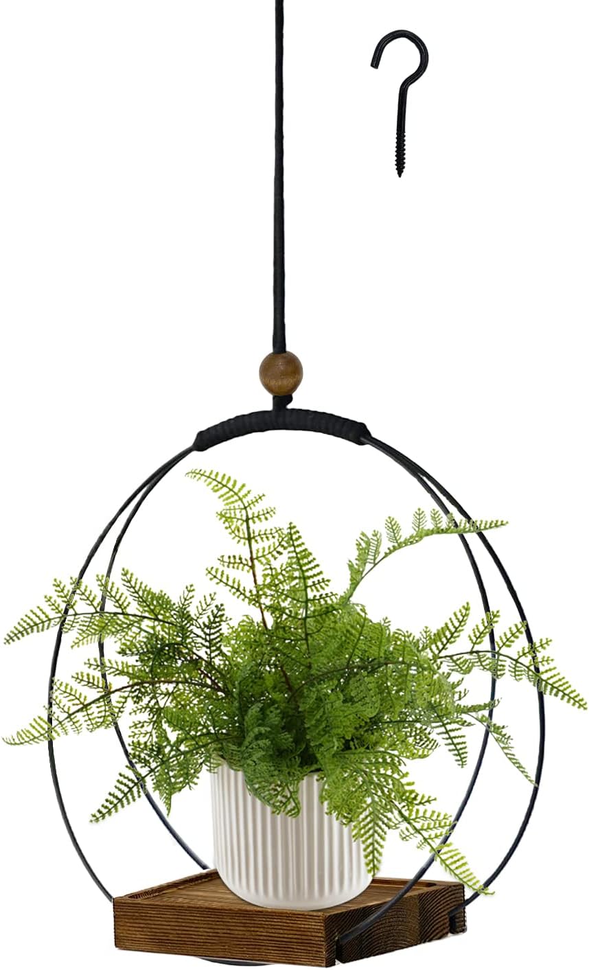 4 Pack Hanging Planters for Indoor Plants,Plant Hanger with Sturdy Wood Base,Modern Boho Macrame Plant Hanger,Wall Ceiling Window Stands(Plants/Pots Not Included)