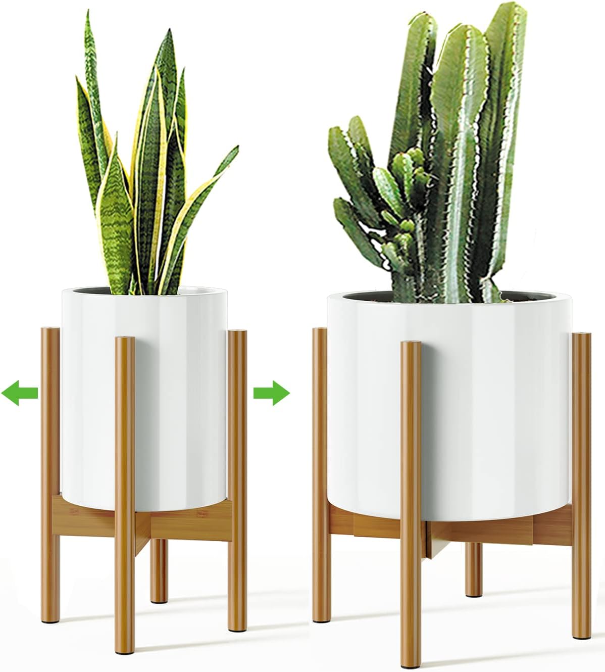 MUDEELA Plant Stand for Indoor Plants: Adjustable Width Fits 8-12 Inch Pots - Mid-century Modern Bamboo Plant Stand - 14.5 Inch Single Tier Small Floor Plant Holder, Dark Brown, 2 Pack (Without Pot)