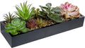 MyGift Artificial Succulent Centerpiece,15.75 Inch Faux Succulents Arrangement Plants in Sleek Black Wooden Rectangular Planter Box