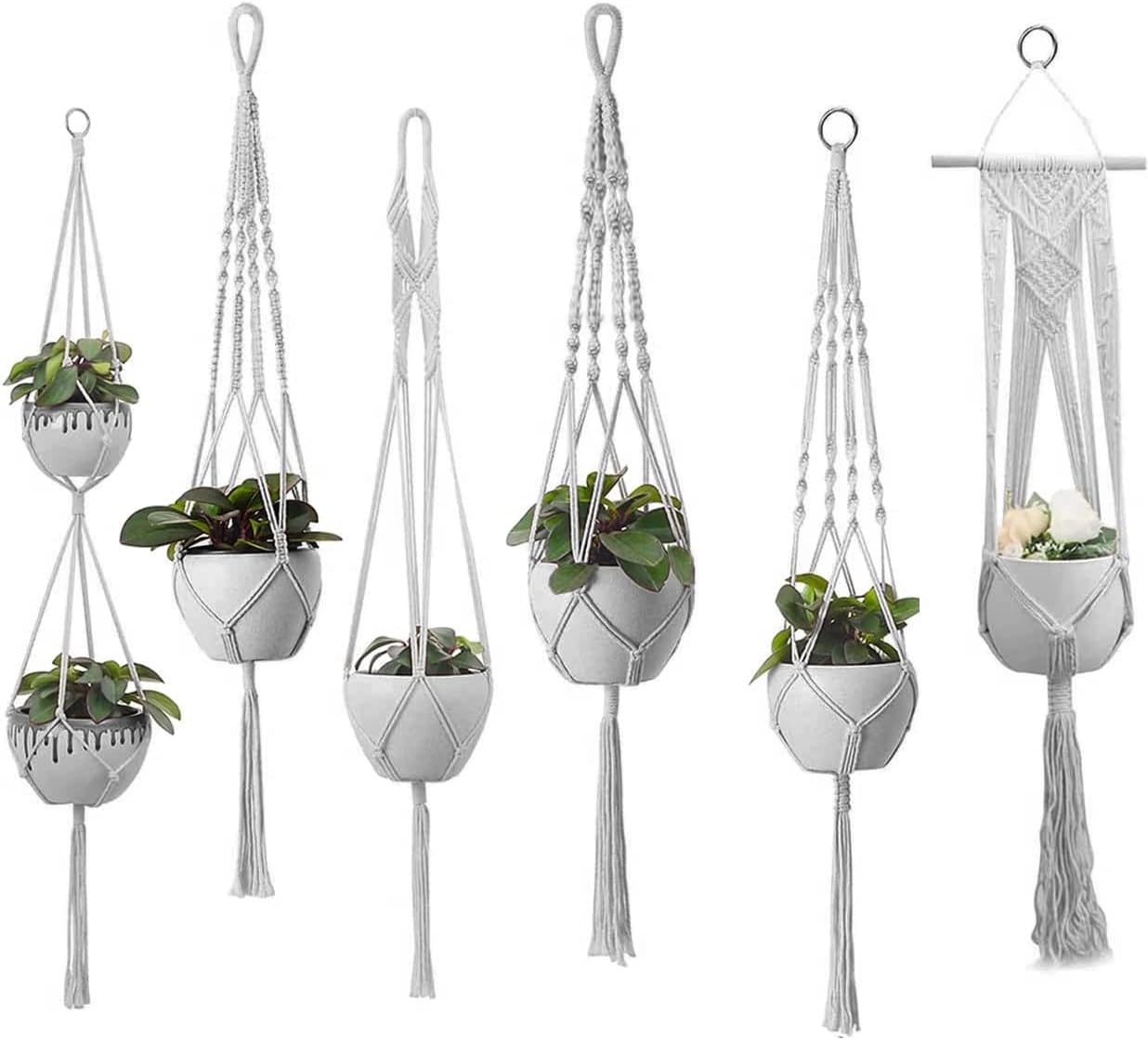 Plant Hanger Indoor, Macrame Plant Hangers Indoor Macrame Hanging Planters for Indoor Plants - 6 Pack Hanging Plant Holders Indoor Hanging, Macromay Plant Hangers for Indoor Plant Hanger,Gray