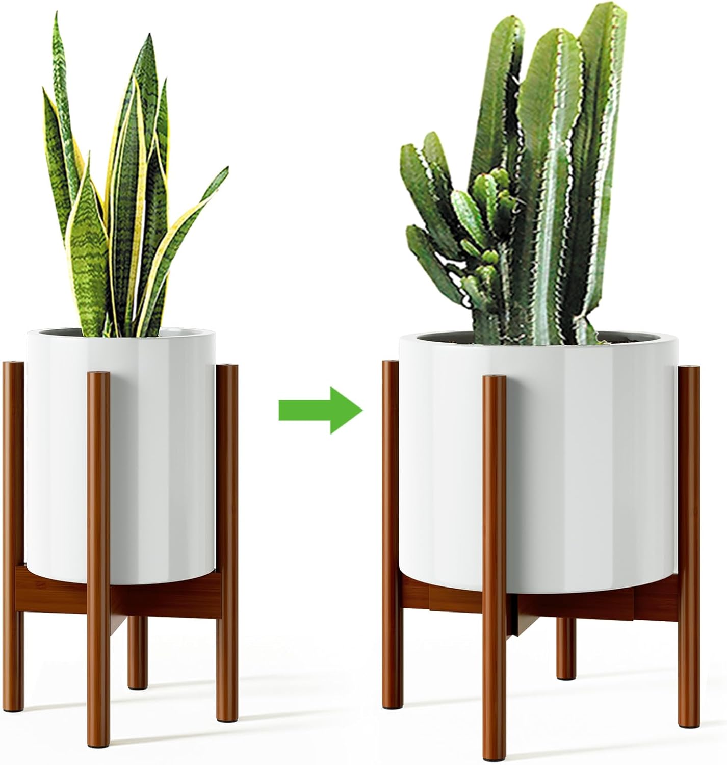 MUDEELA Plant Stand for Indoor Plants: Adjustable Width Fits 8-12 Inch Pots - Mid-century Modern Bamboo Plant Stand - 14.5 Inch Single Tier Small Floor Plant Holder, Dark Brown, 2 Pack (Without Pot)