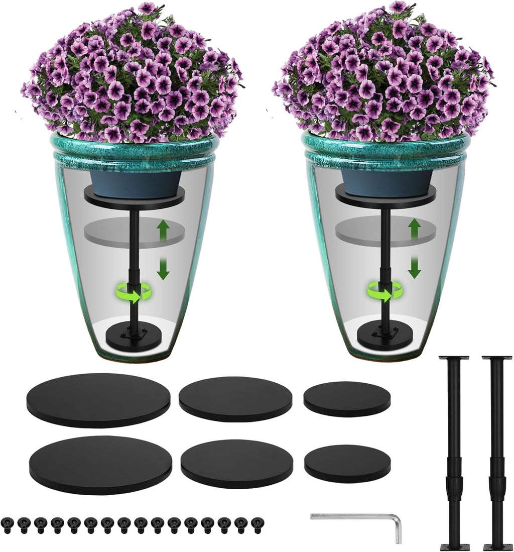 Adjustable Height Plant Risers for Pots Indoor & Outdoor 2 PCS , 12-21" Height, 6/8/10" Base - Iron Rise Plant Fillers Risers for Tall, Square, Round, Tapered Planters