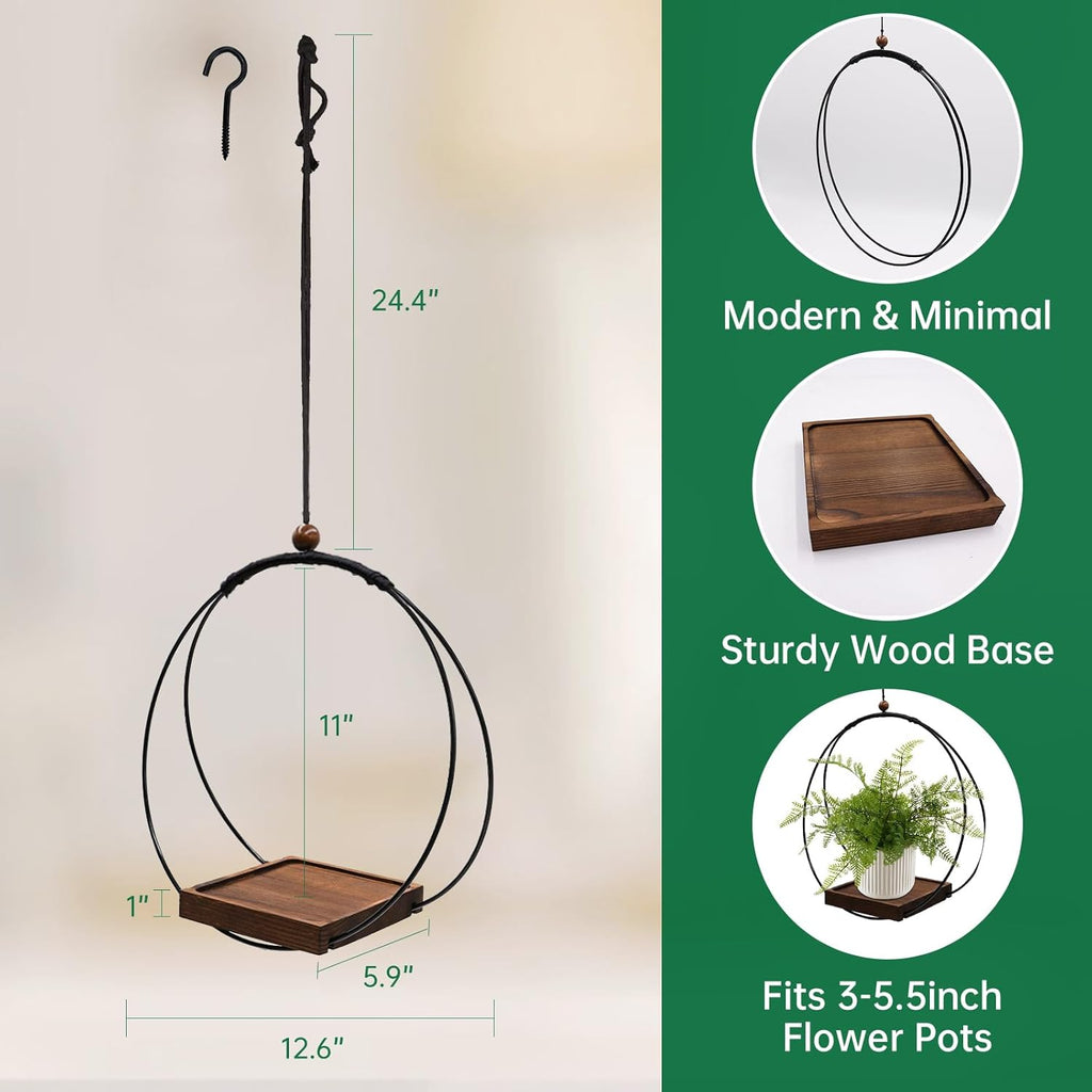 4 Pack Hanging Planters for Indoor Plants,Plant Hanger with Sturdy Wood Base,Modern Boho Macrame Plant Hanger,Wall Ceiling Window Stands(Plants/Pots Not Included)