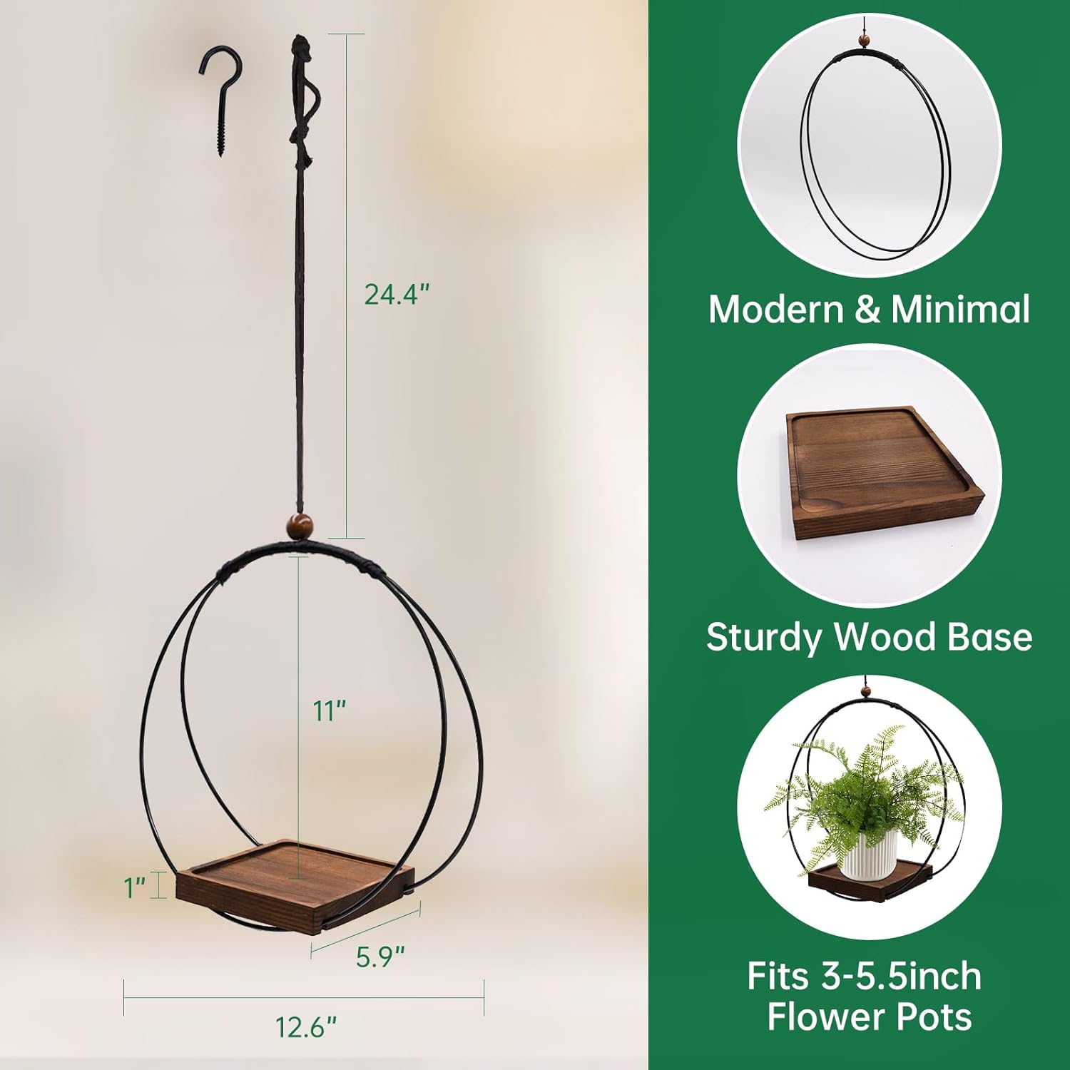 4 Pack Hanging Planters for Indoor Plants,Plant Hanger with Sturdy Wood Base,Modern Boho Macrame Plant Hanger,Wall Ceiling Window Stands(Plants/Pots Not Included)