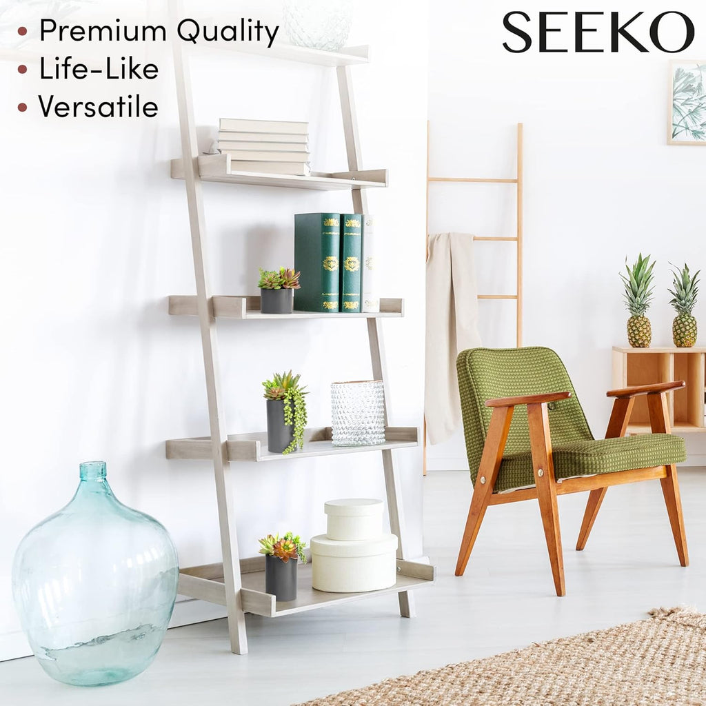 SEEKO Succulents Plants Artificial (3 Pack) - Indoor Fake Succulents with Black Pot