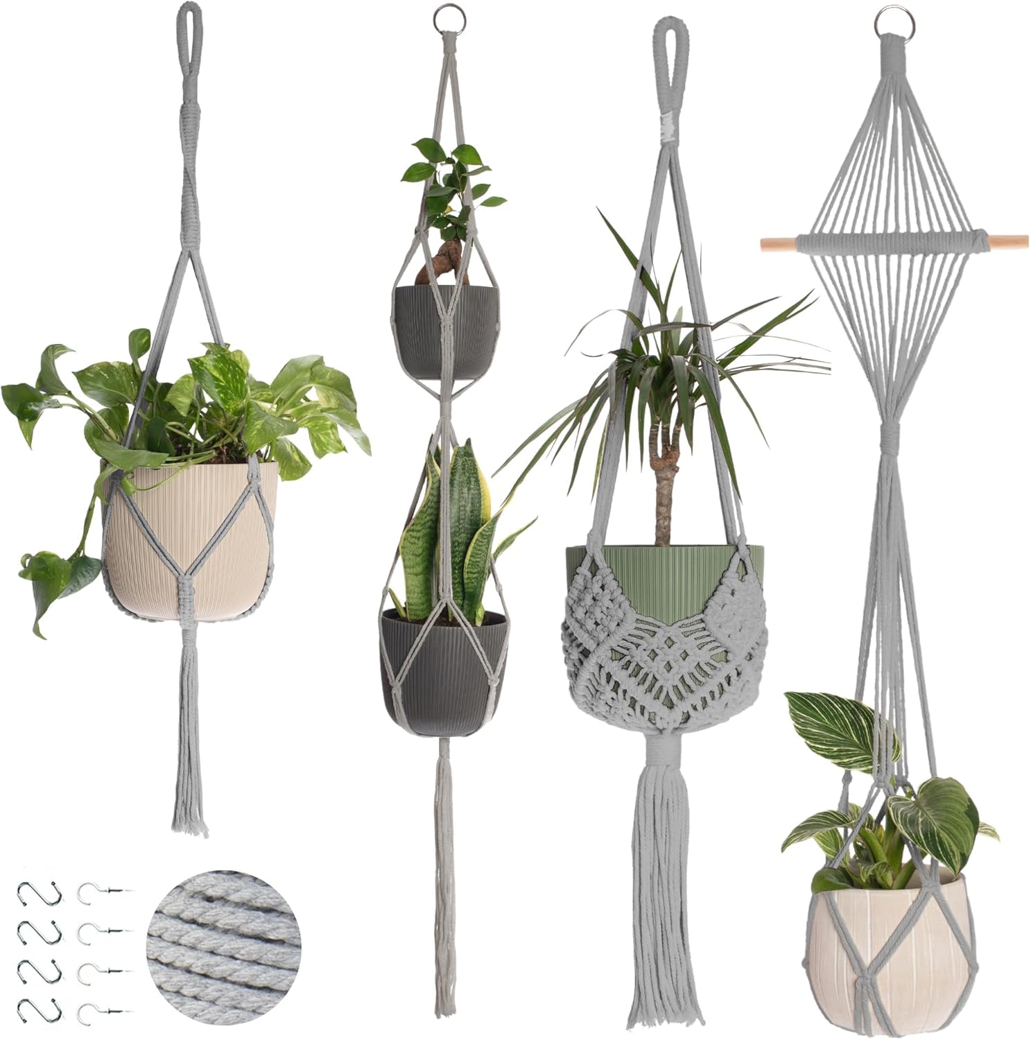 Nook Theory 6-Pack Macrame Plant Hangers with 12 Hooks - Hanging Planters for Indoor Plants, Boho Macrame Hangers Indoor Outdoor, Decorative Plant Hanger Indoor (Caramel)