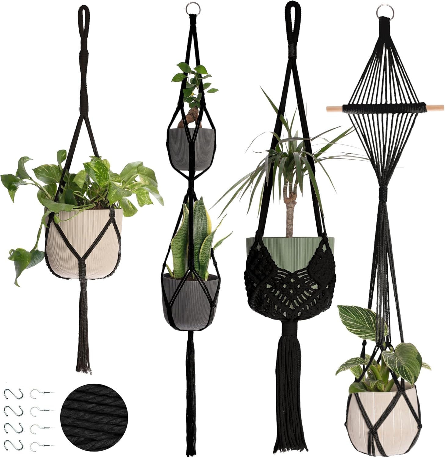 Nook Theory 6-Pack Macrame Plant Hangers with 12 Hooks - Hanging Planters for Indoor Plants, Boho Macrame Hangers Indoor Outdoor, Decorative Plant Hanger Indoor (Caramel)