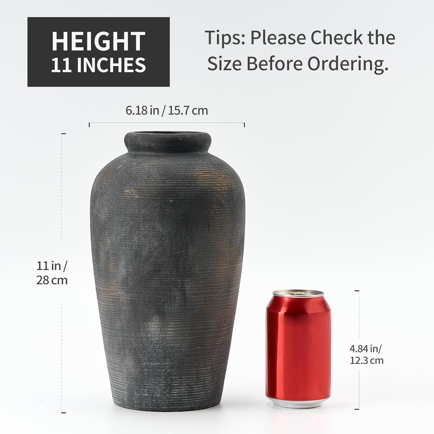 Large Ceramic Rustic Vase, 11 inch Minimalist Decorative Farmhouse Tall Vase for Home Decor, Living Room, Shelf Decor, Enterway, Wedding, Table Decoration, Bronze