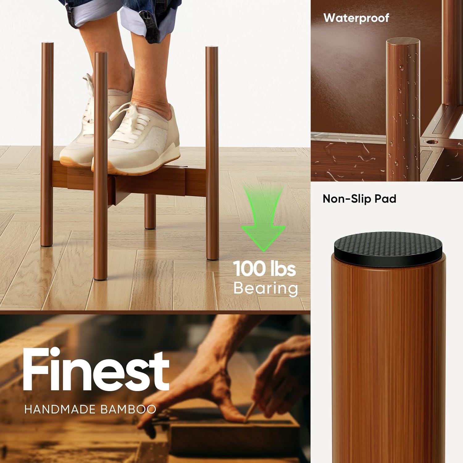 MUDEELA Plant Stand for Indoor Plants: Adjustable Width Fits 8-12 Inch Pots - Mid-century Modern Bamboo Plant Stand - 14.5 Inch Single Tier Small Floor Plant Holder, Dark Brown, 2 Pack (Without Pot)