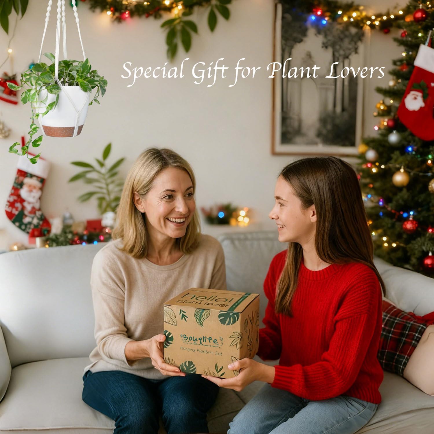 Set of 3 Hanging Planters for Indoor Plants with 10"/8"/7" Self-Watering Hanging Pots, Hanging Plant Pots with Drainage, 3 Different Size Macrame Plant Hangers with Hooks White Large