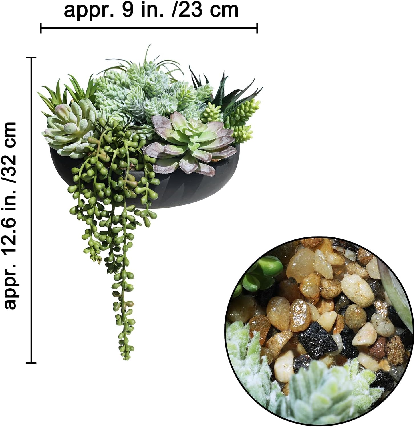 Winlyn 9" Artificial Succulent Arrangement Succulent Plants in Black Round Planter Faux Potted Succulents for Home Office Bedroom Kitchen Bathroom Table Centerpiece Windowsill Shelf Mantel Decor