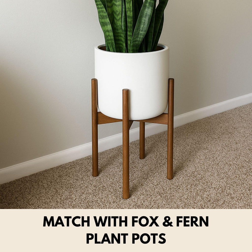 Fox & Fern Adjustable Plant Stand Indoor — 8 to 12 Inch Premium Mid Century Bamboo Plant Stand with Adjustable Width; Plug In Design; Easy to Assemble; Two Heights - For 8, 9, 10, 11 & 12 Inch Pots