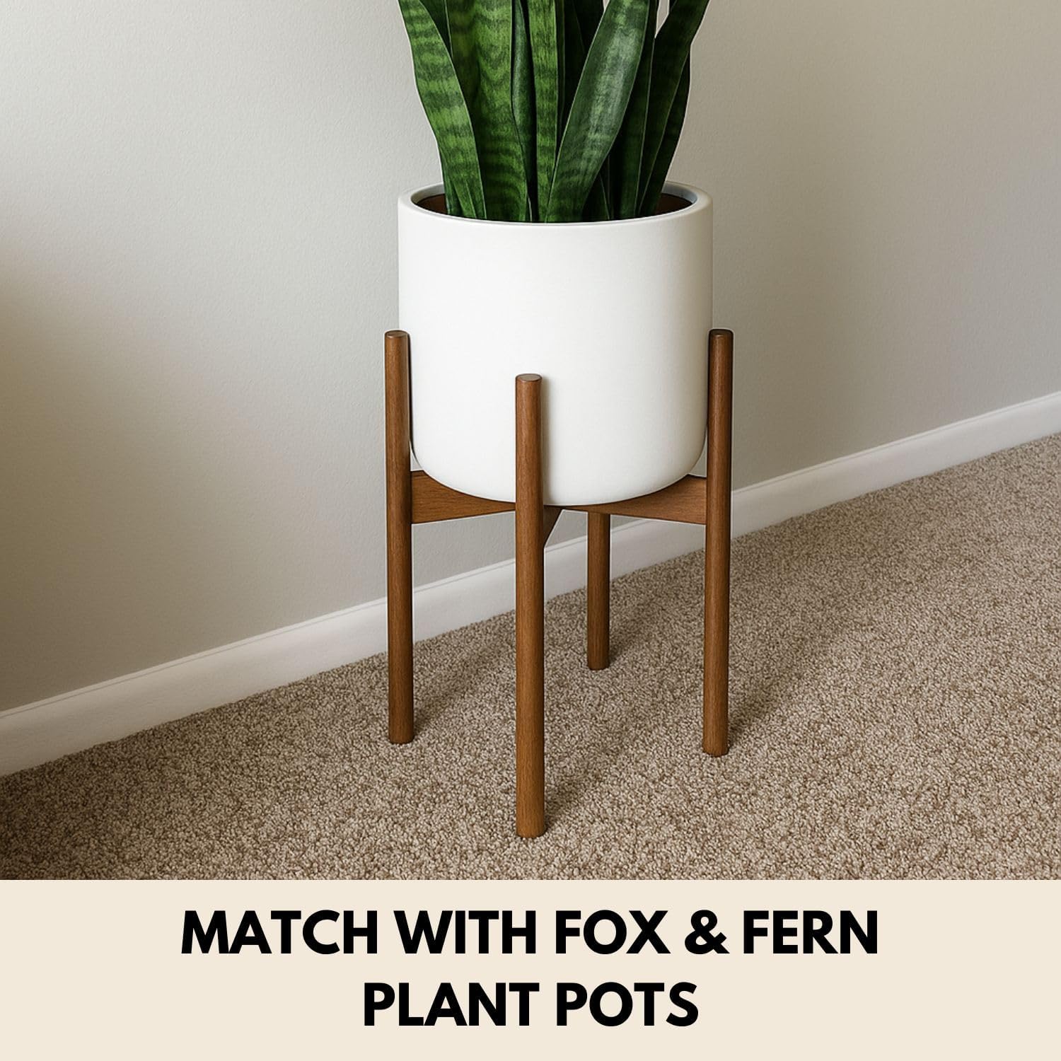 Fox & Fern Adjustable Plant Stand Indoor — 8 to 12 Inch Premium Mid Century Bamboo Plant Stand with Adjustable Width; Plug In Design; Easy to Assemble; Two Heights - For 8, 9, 10, 11 & 12 Inch Pots