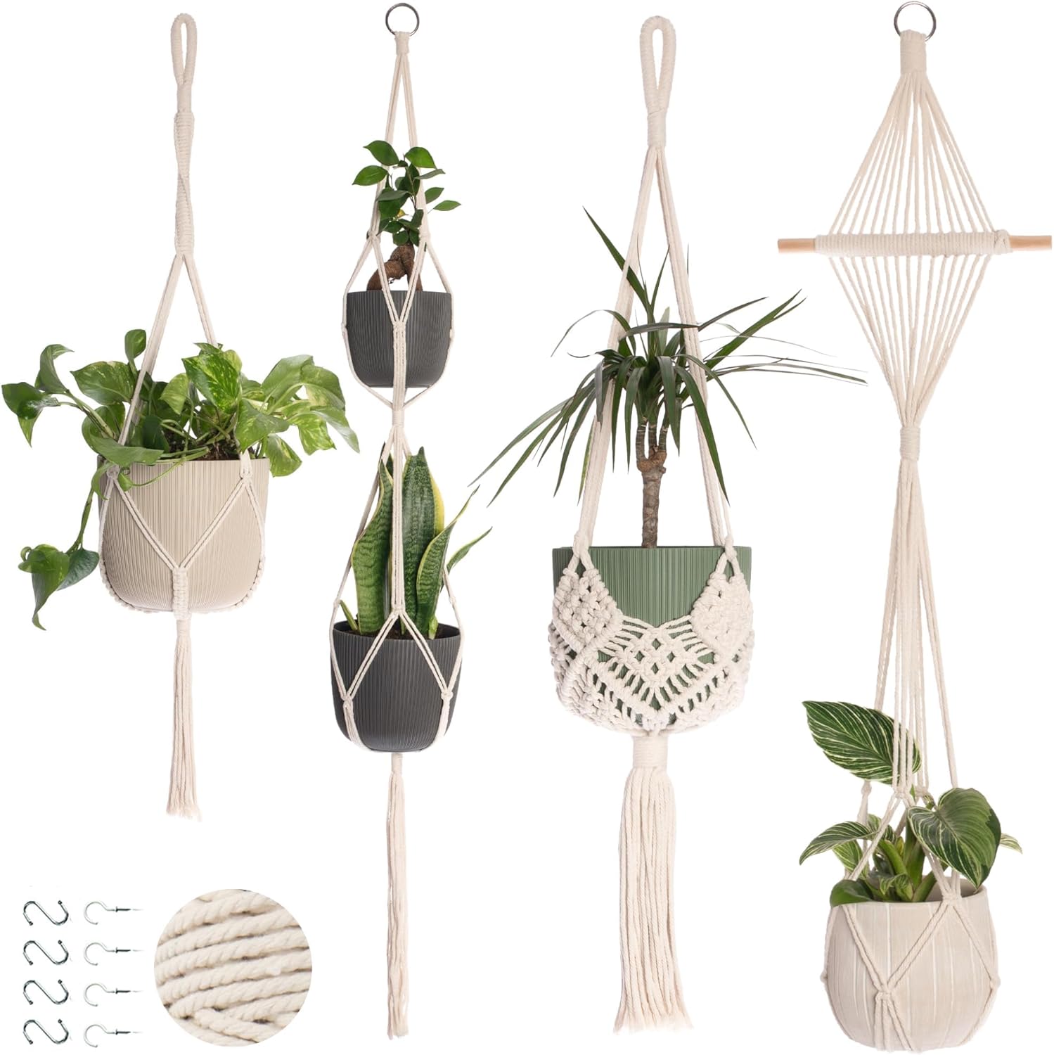 Nook Theory 6-Pack Macrame Plant Hangers with 12 Hooks - Hanging Planters for Indoor Plants, Boho Macrame Hangers Indoor Outdoor, Decorative Plant Hanger Indoor (Caramel)