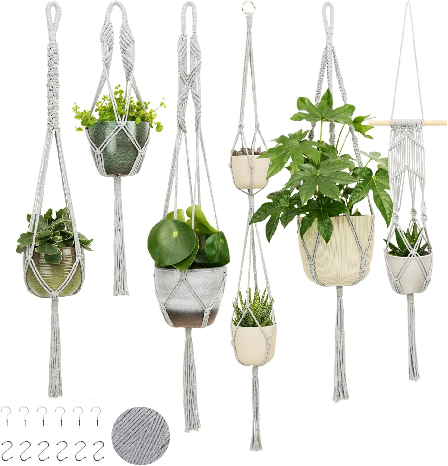 Nook Theory 6-Pack Macrame Plant Hangers with 12 Hooks - Hanging Planters for Indoor Plants, Boho Macrame Hangers Indoor Outdoor, Decorative Plant Hanger Indoor (Caramel)