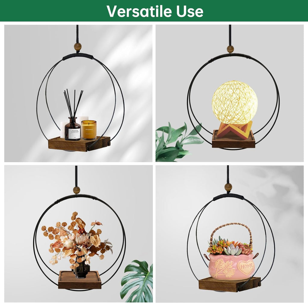 4 Pack Hanging Planters for Indoor Plants,Plant Hanger with Sturdy Wood Base,Modern Boho Macrame Plant Hanger,Wall Ceiling Window Stands(Plants/Pots Not Included)