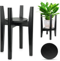 2 Packs Adjustable Plant Stand with Tray,Indoor Wood Plant Stand Fit 8'' to 12'' Planter,Mid Century Modern Flower Pot Holder Rack(Plant and Pot Not Included) Black