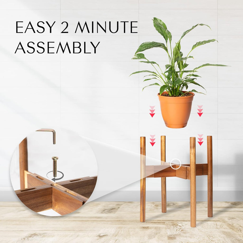 Acacia Hardwood Adjustable Plant Stand Indoor, Planter Stand Pot, Mid Century Modern Planter Holder for Indoor Plants, Outdoor Pedestal fits 8 9 10 11 12 Inches Pots, Wooden Pedestal Only