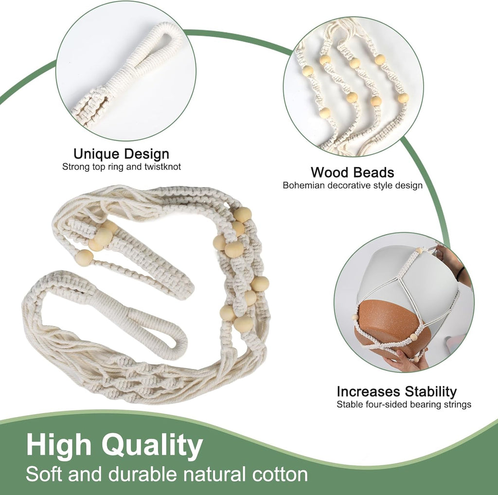 41.5 Inch Macrame Plant Hanger Indoor Outdoor with 12 Inch Flower Pot, Hanging Planter for Plants Holder with Wood Beads for Boho Home Decor (Ivory+White)