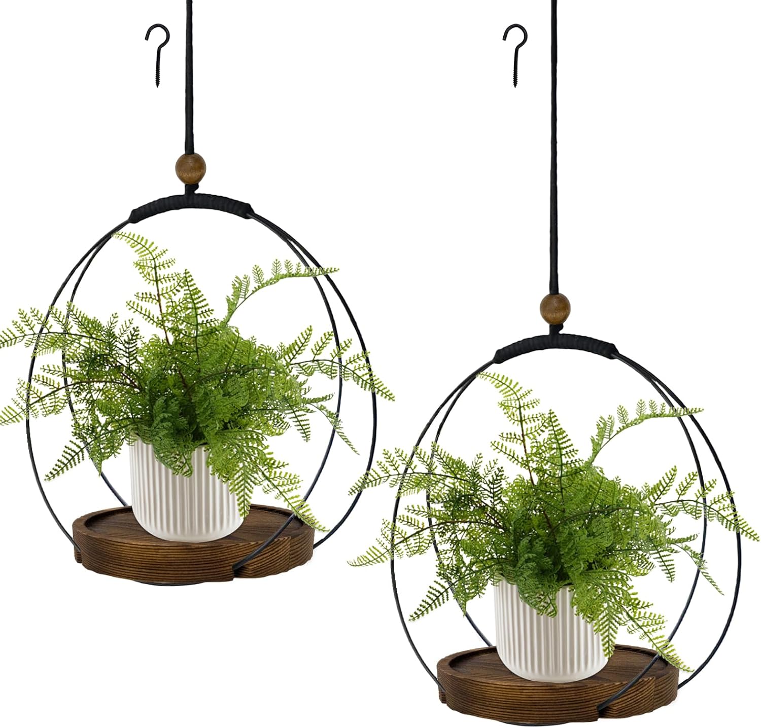 4 Pack Hanging Planters for Indoor Plants,Plant Hanger with Sturdy Wood Base,Modern Boho Macrame Plant Hanger,Wall Ceiling Window Stands(Plants/Pots Not Included)