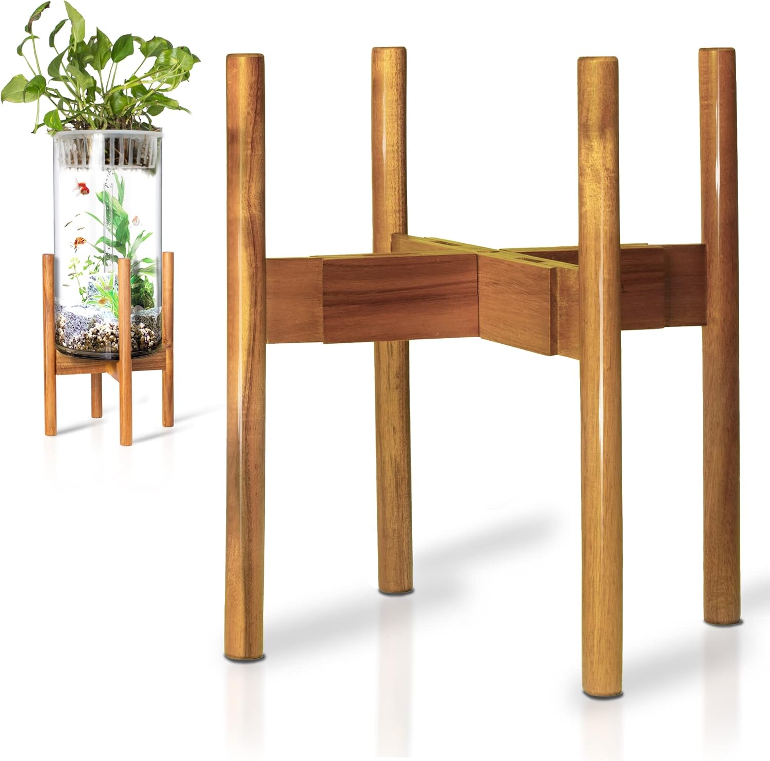 Acacia Hardwood Adjustable Plant Stand Indoor, Planter Stand Pot, Mid Century Modern Planter Holder for Indoor Plants, Outdoor Pedestal fits 8 9 10 11 12 Inches Pots, Wooden Pedestal Only