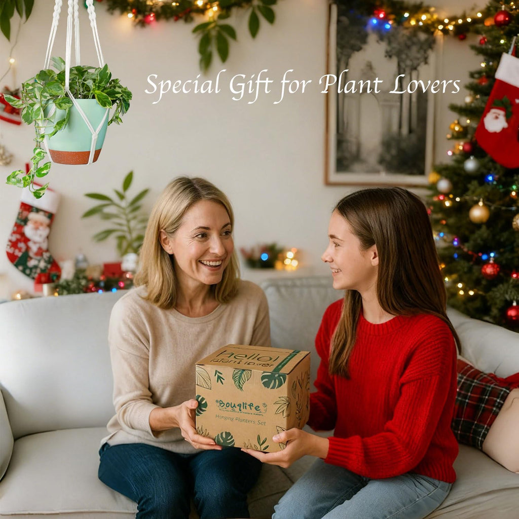 Larege Hanging Planters with Macrame Plant Hangers for Indoor Outdoor Plants 3 Set 10" / 8" / 7" Self Watering Pots Hanging Baskets Flower Pot Holders 3 Different Size Green Large