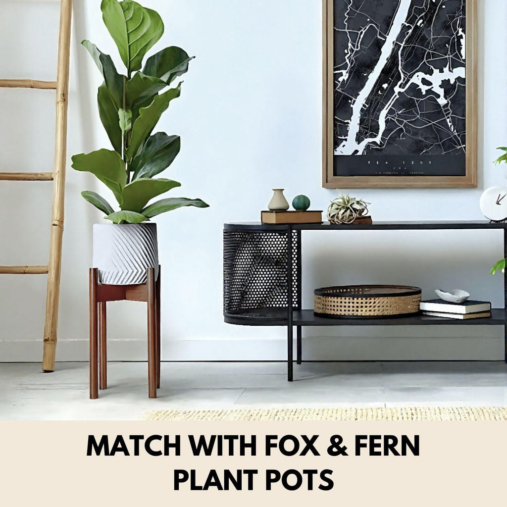 Fox & Fern Adjustable Tall Plant Stand Indoor — 8 to 12 Inch Mid Century Bamboo Plant Stand with Adjustable Width - Plug In Design - Easy to Assemble - Two Heights - For 8, 9, 10, 11 & 12 In Pots