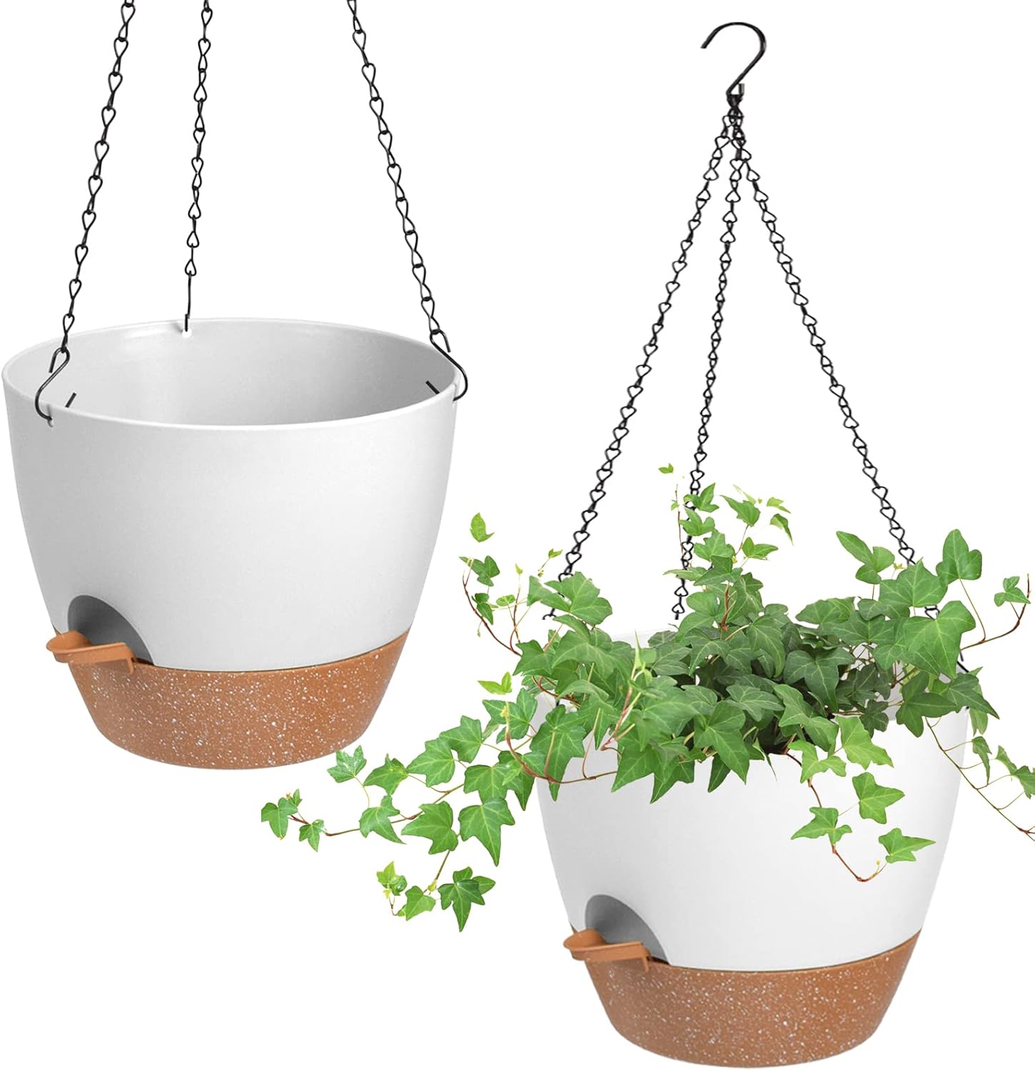 41.5 Inch Macrame Plant Hanger Indoor Outdoor with 12 Inch Flower Pot, Hanging Planter for Plants Holder with Wood Beads for Boho Home Decor (Ivory+White)