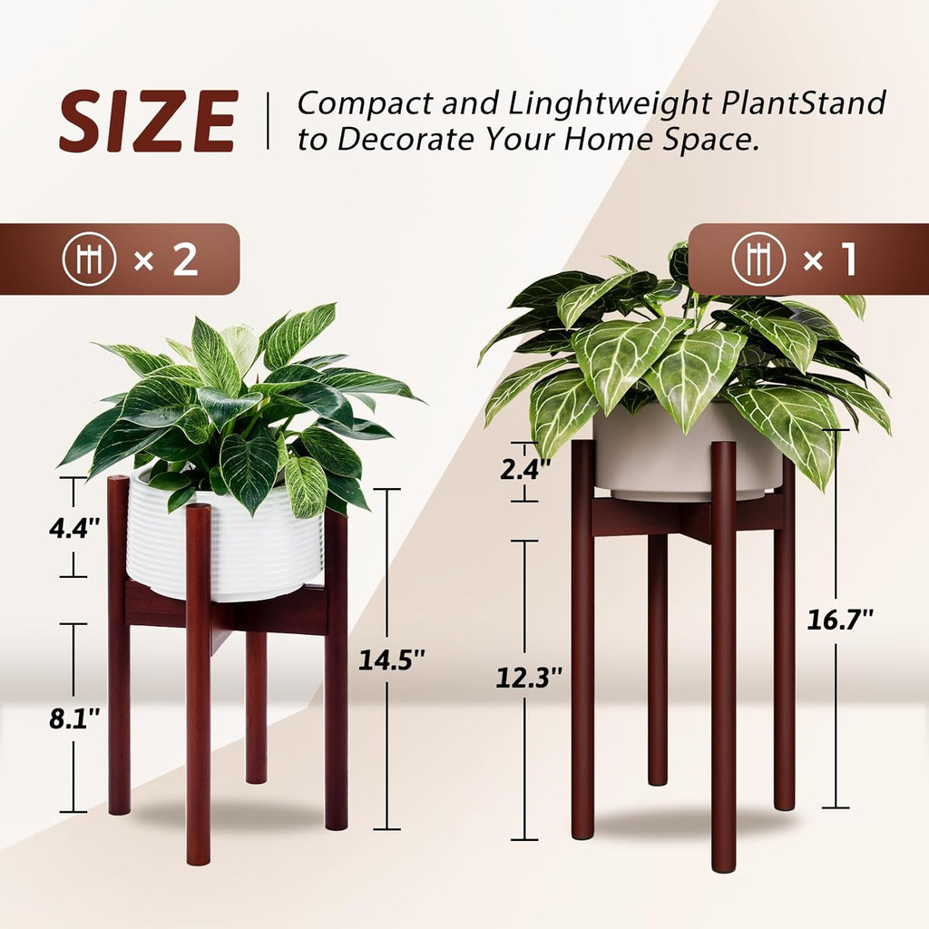 Adjustable Plant Stand Indoor, Bamboo Plant Holder 8 to 12 Inches, 3 Pack Single Floor Plant Stand for Living Room Balcony Bedroom, Reddish Brown