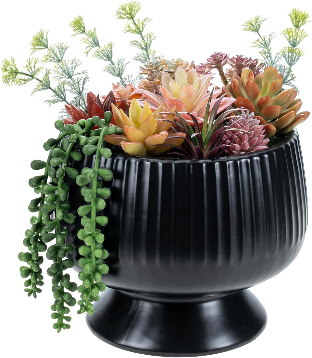 MyGift 8 Inch Round Modern Artificial Succulent Arrangement Potted in Gray Concrete Plant Bowl, Assorted Faux Mini Succulents in a Decorative Planter Pot