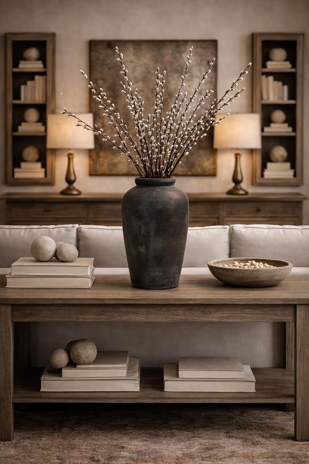 Large Ceramic Rustic Vase, 11 inch Minimalist Decorative Farmhouse Tall Vase for Home Decor, Living Room, Shelf Decor, Enterway, Wedding, Table Decoration, Bronze