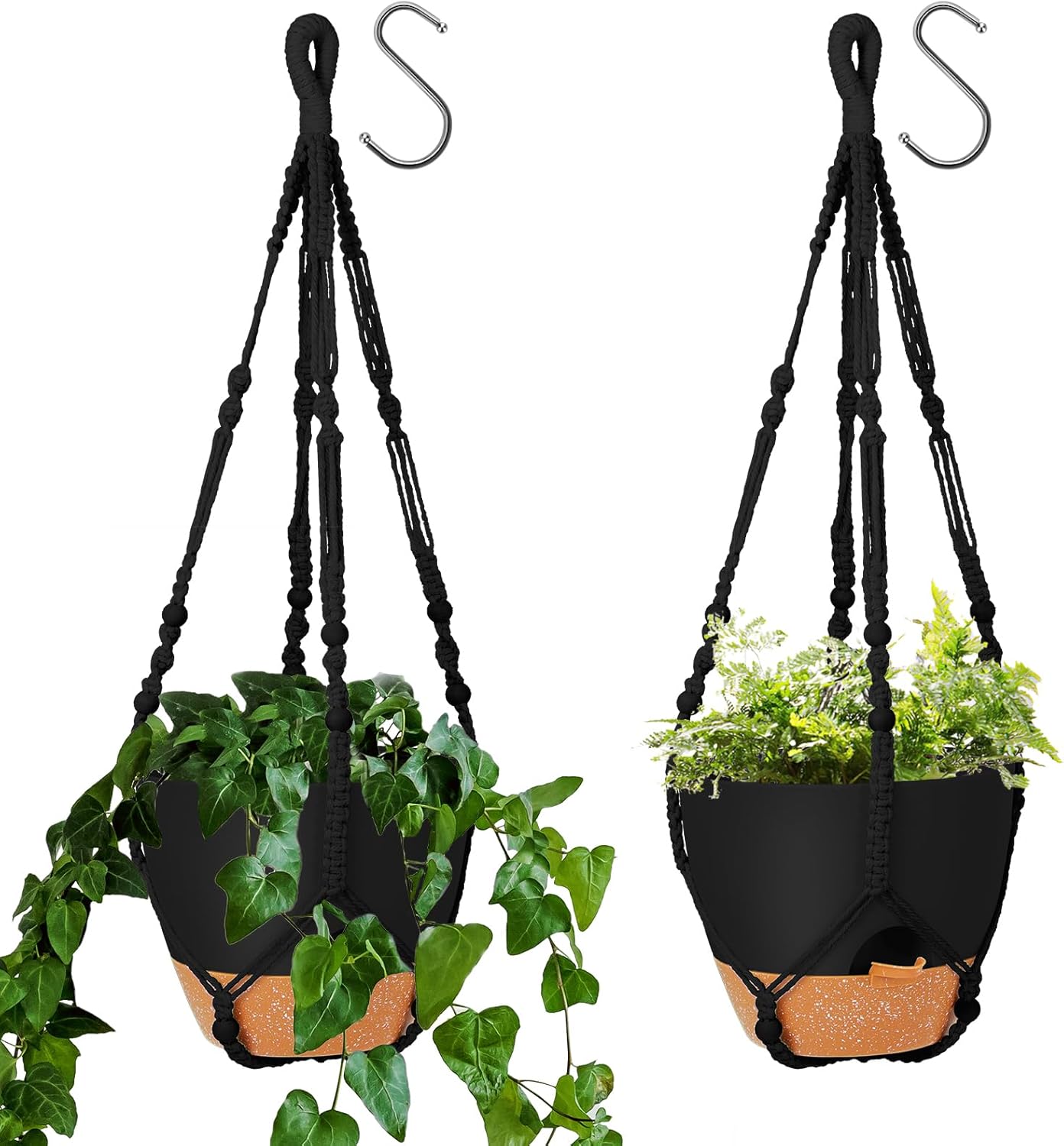 GARDIFE Hanging Planters for Indoor Plants,5Pcs Hanging Basket for Indoor Boho Home Decor,Macrame Plant Hanger,35 Inches,29Inch,23Inch, Ivory,Self Watering Planters, 7/6.5/6/5.5/5 Inch,Black&Black
