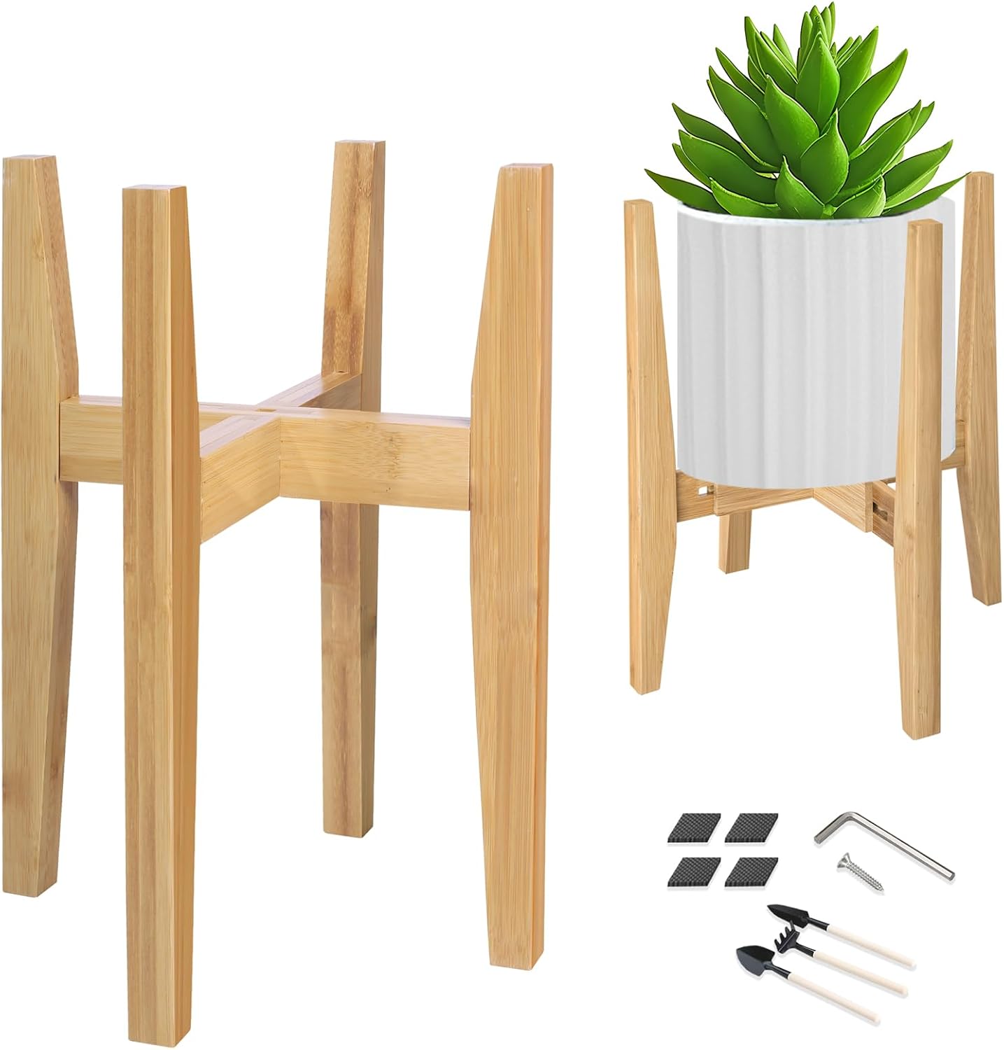 OERGKE 2 PACK Adjustable Plant Stand Indoor, Bamboo Mid Century Modern Plants Stands, Corner Flower Holder for Living Room, Fits 8 to 12 Inches Pots, (Pot & Plant Not Included)(Walnut)