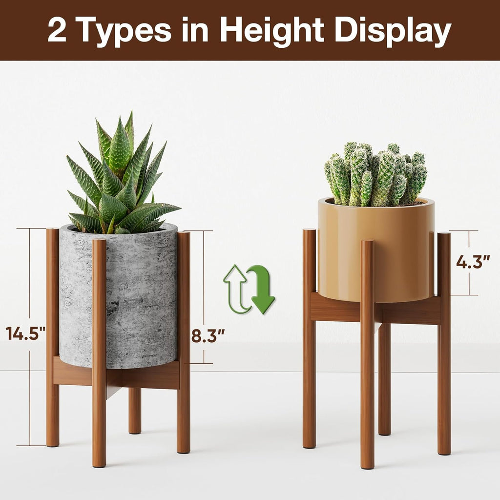 MUDEELA Plant Stand for Indoor Plants: Adjustable Width Fits 8-12 Inch Pots - Mid-century Modern Bamboo Plant Stand - 14.5 Inch Single Tier Small Floor Plant Holder, Dark Brown, 2 Pack (Without Pot)