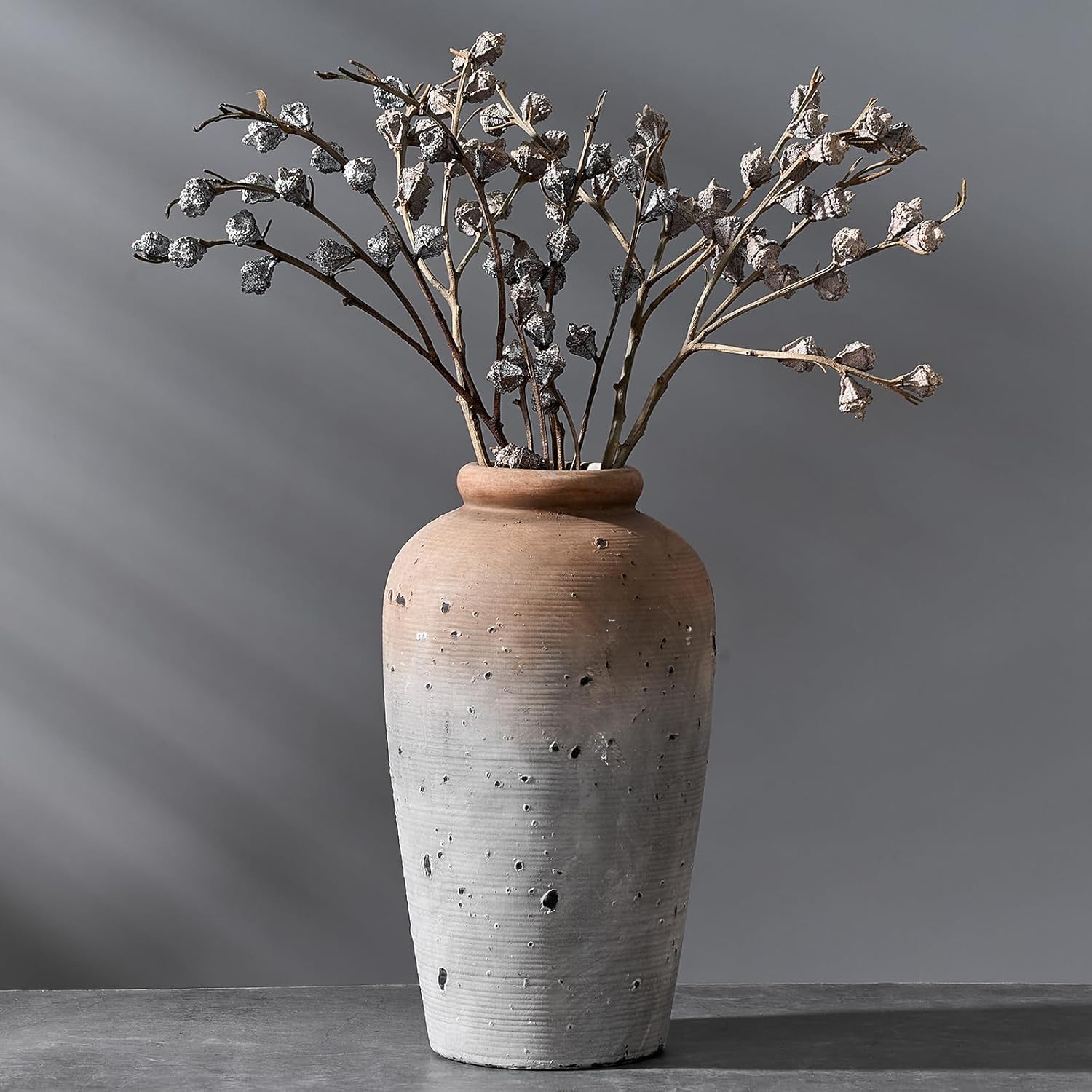 Large Ceramic Rustic Vase, 11 inch Minimalist Decorative Farmhouse Tall Vase for Home Decor, Living Room, Shelf Decor, Enterway, Wedding, Table Decoration, Bronze
