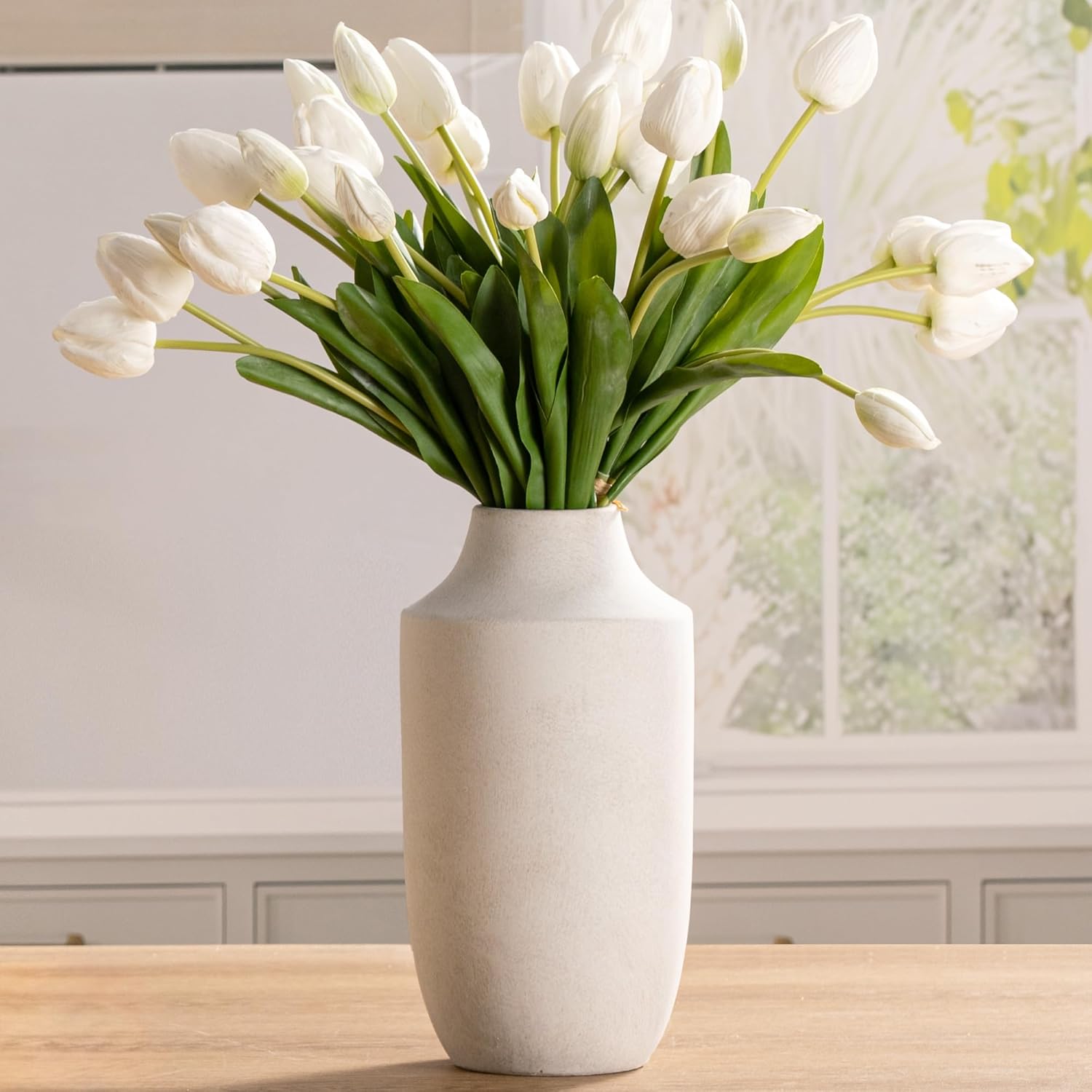 Mitt&Ditt Ceramic Flower Vase with Handles, 11 inch Tall Vase for Centerpieces, Large Decorative Terracotta Vases, Farmhouse Rustic Vases for Home Decor, Living Room, Table, Neutral