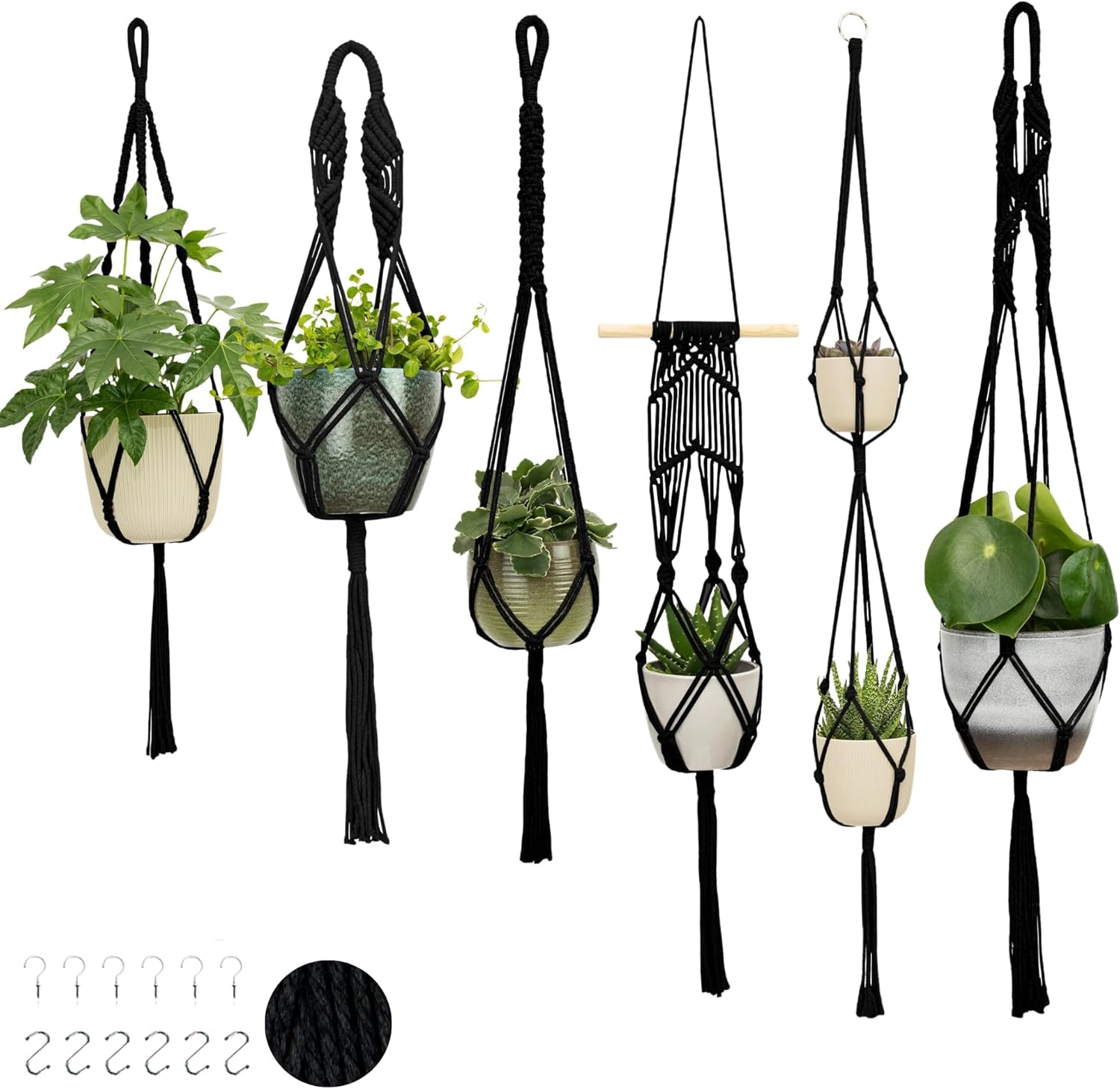 Nook Theory 6-Pack Macrame Plant Hangers with 12 Hooks - Hanging Planters for Indoor Plants, Boho Macrame Hangers Indoor Outdoor, Decorative Plant Hanger Indoor (Caramel)