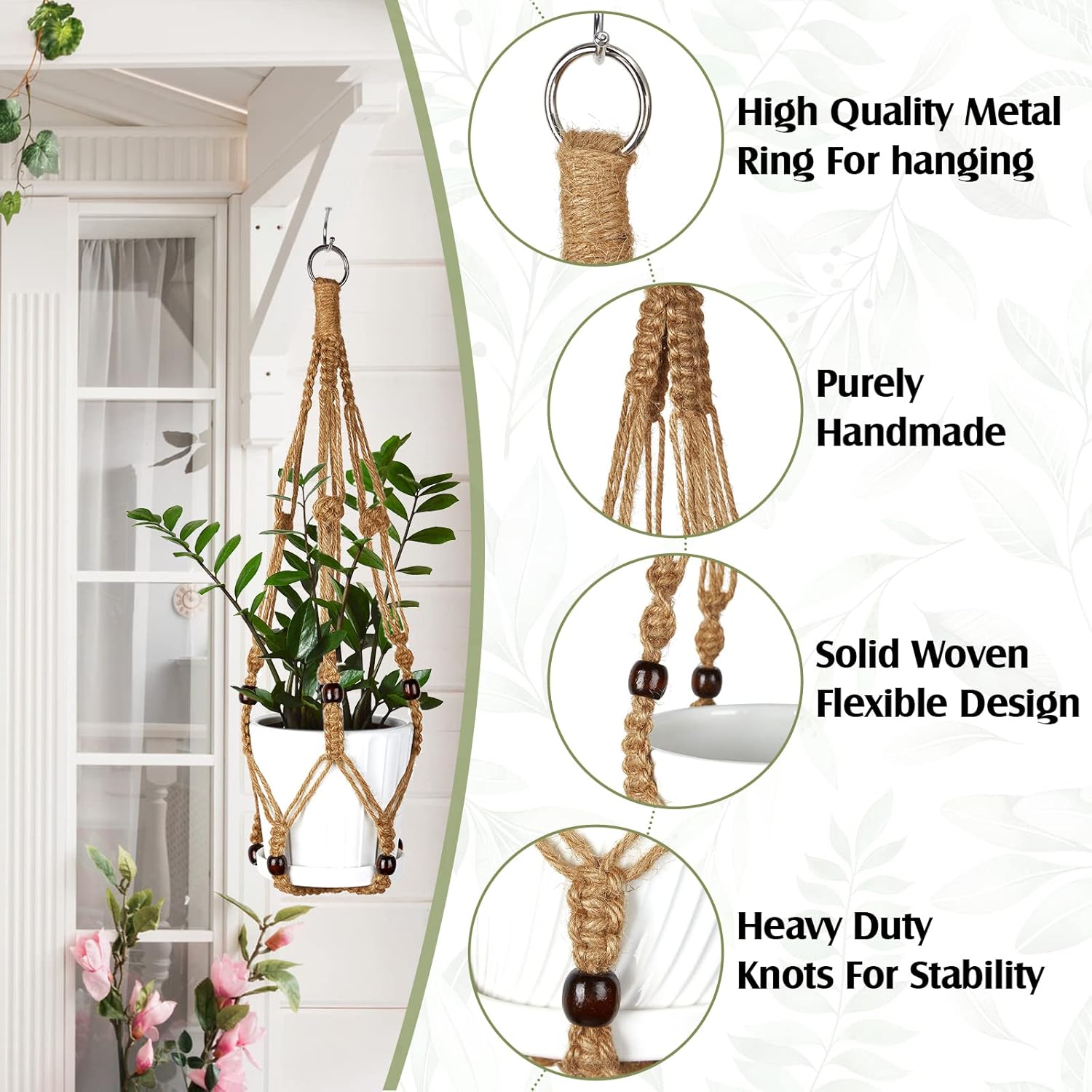 Hoteam 12 Pcs Macrame Plant Hangers Macrame Hanging Planters for Indoor Plants Handmade Boho Hanging Baskets Flower Pots Holder for Outdoor Home Wall Decor