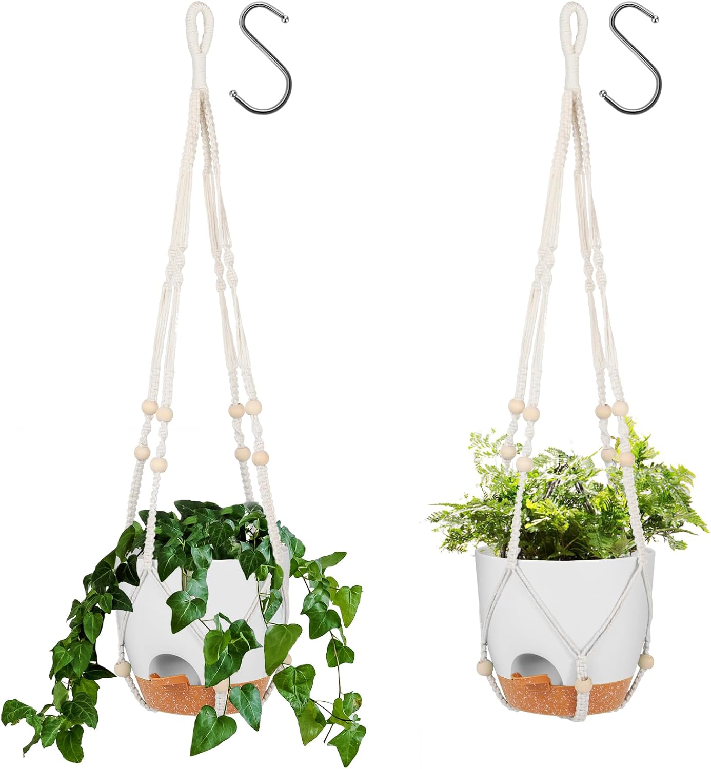 GARDIFE Hanging Planters for Indoor Plants,5Pcs Hanging Basket for Indoor Boho Home Decor,Macrame Plant Hanger,35 Inches,29Inch,23Inch, Ivory,Self Watering Planters, 7/6.5/6/5.5/5 Inch,Black&Black