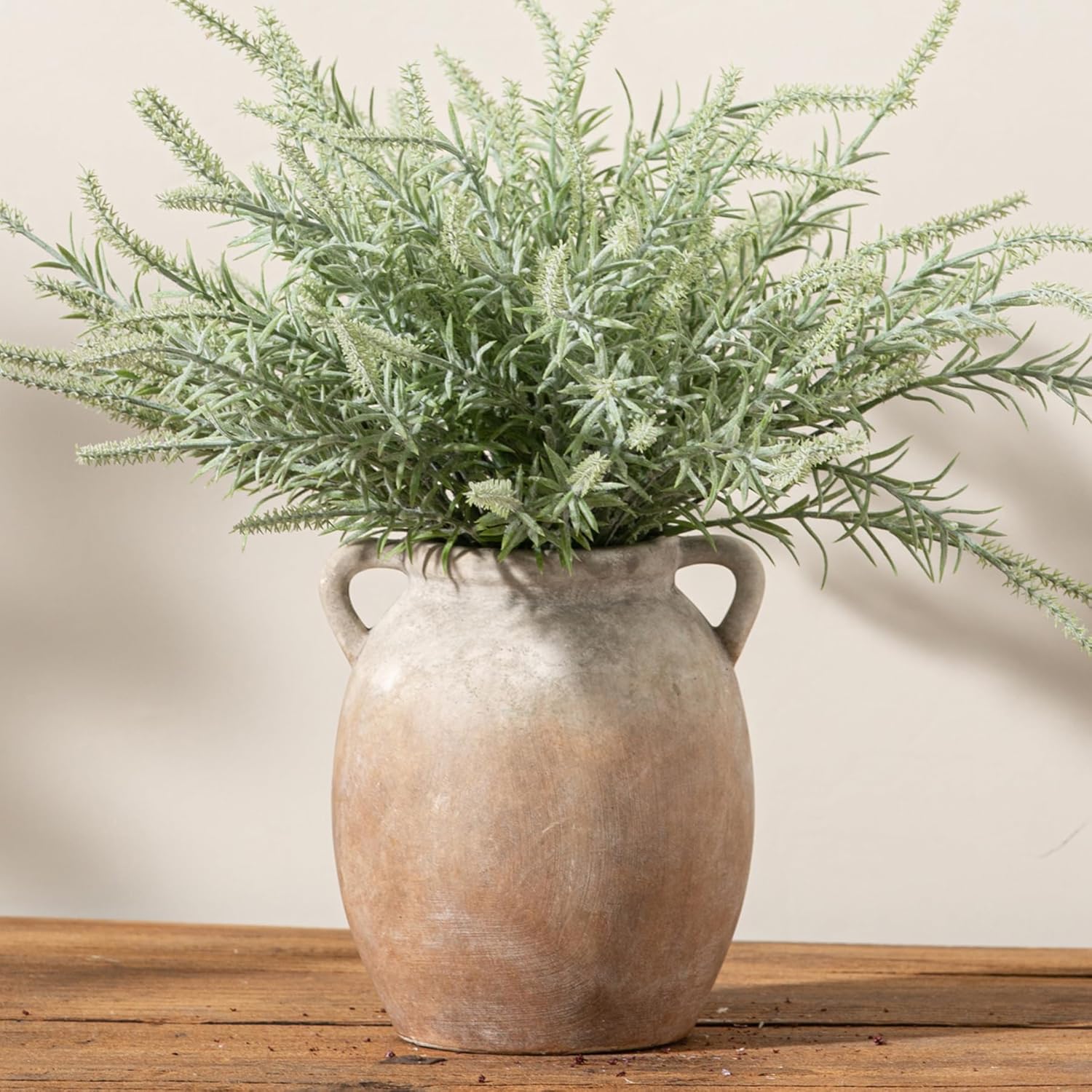 Ceramic Flower Vase 7.6 inch Farmhouse Rustic Vase Decorative Pottery Terracotta Vases for Home Decor Table Mantle Fireplace Living Room Bathroom Wedding Centerpiece (Whitewashed)