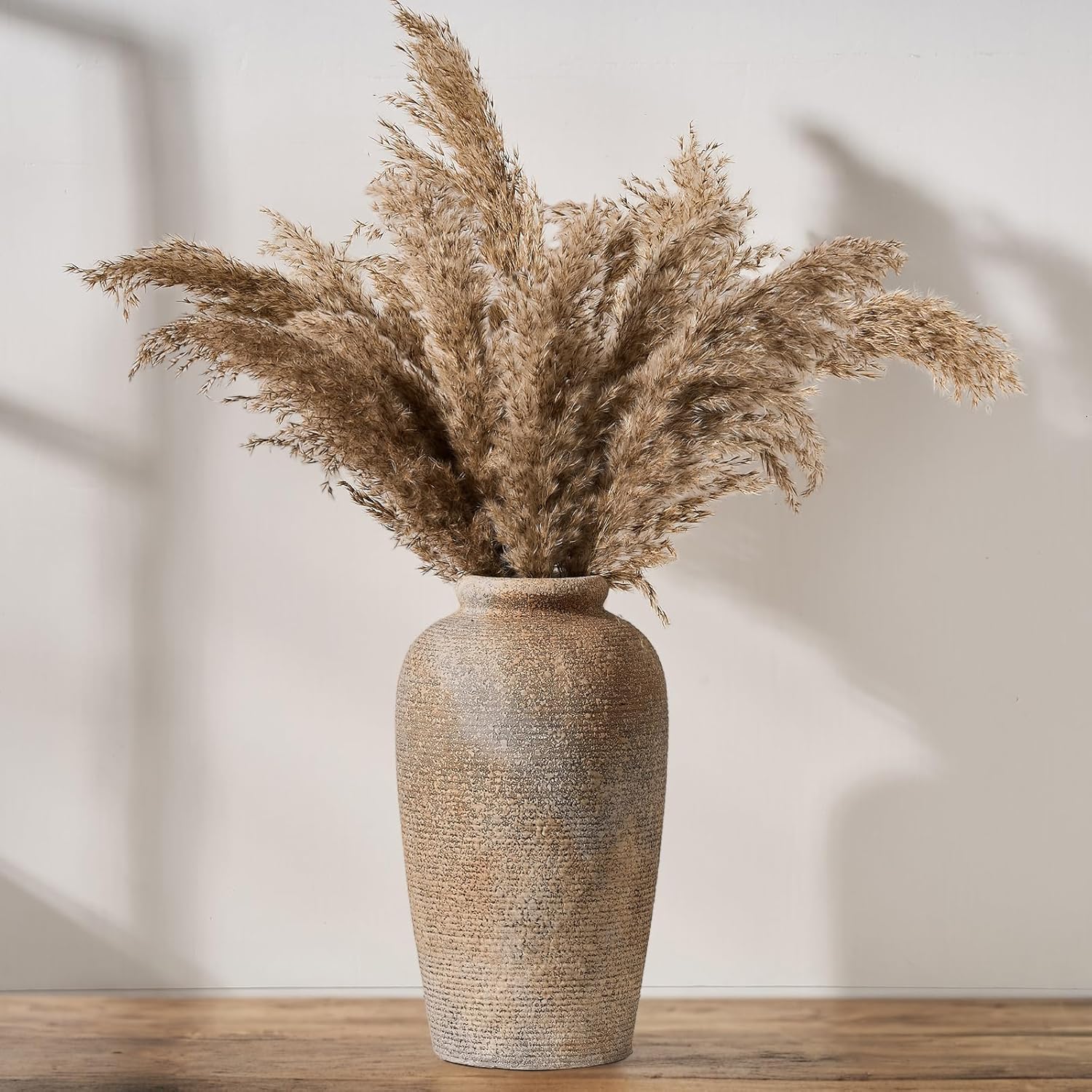 Large Ceramic Rustic Vase, 11 inch Minimalist Decorative Farmhouse Tall Vase for Home Decor, Living Room, Shelf Decor, Enterway, Wedding, Table Decoration, Bronze